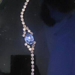 Blue Oval Stone Necklace with Sparkling Accents - Women Jewelry